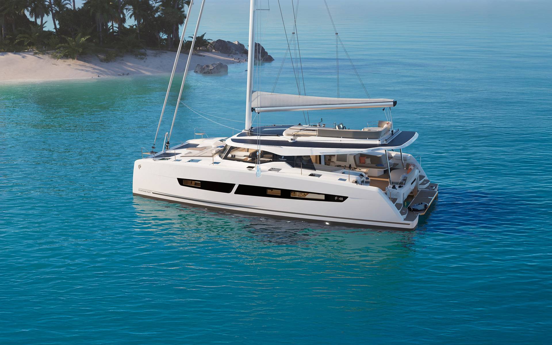 Fountaine Pajot FP 48 – vue extérieure du catamaran neuf aux Antilles Fountaine Pajot FP 48 – vue extérieure du catamaran neuf aux Antilles